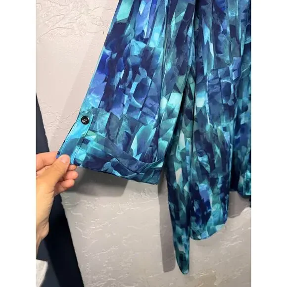 Catherines blue abstract button down‎ shirt womens 5X wacky art to wear artsy - Picture 2 of 7